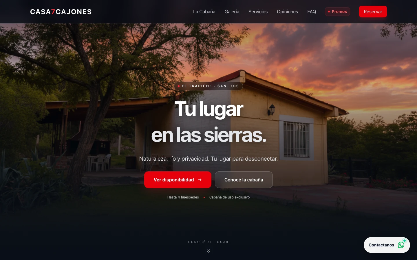 Sitio web de Casa 7 Cajones: Tu lugar en las sierras