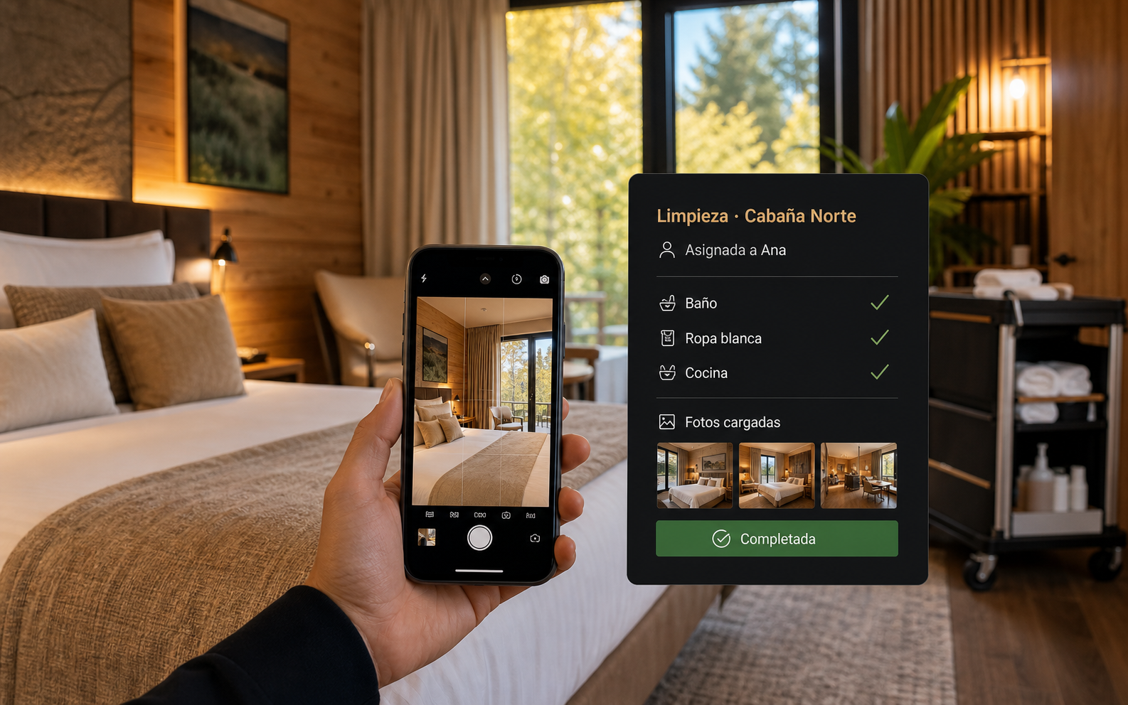 Tarea de limpieza asignada, controlada con checklist y confirmada con fotos en ClimberHost